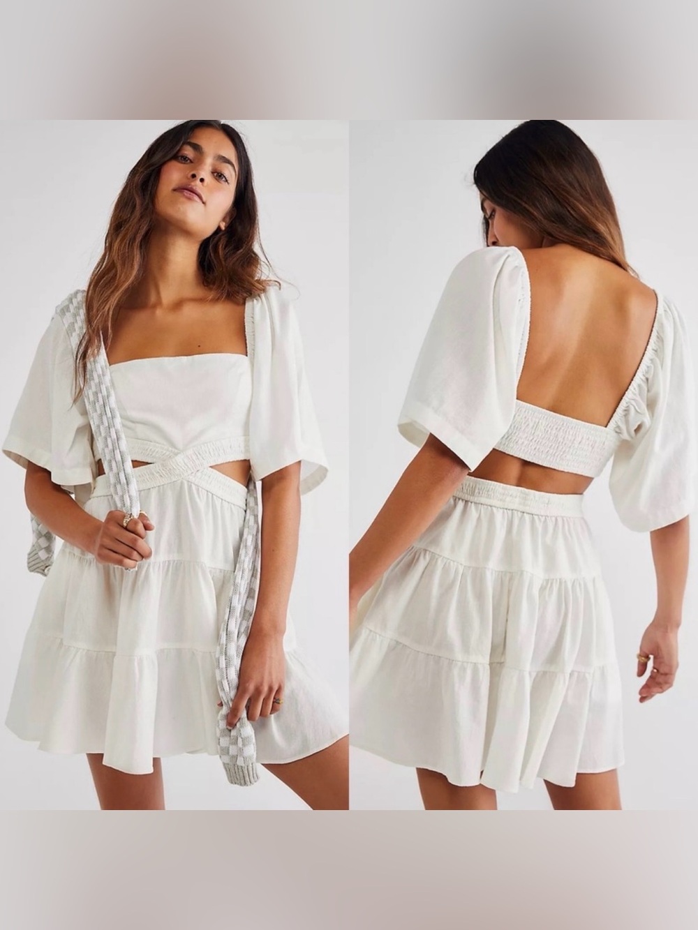 FREE PEOPLE Cotton Linen Cross of Sunlight Mini Dress - Large
